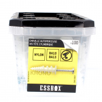 ESSBOX DE 100 CHEVILLES AUTOPERCEUSES NYLON AVEC VIS TR 4.5X30 (8 PLO