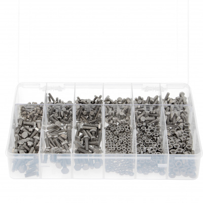 Coffret de 800 TH + Ecrous M4-M5-M6 Inox A2 Filetage Total Din 933